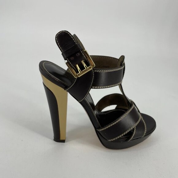 Barbara Bui brown  gold strappy buckle high heel sandals - Picture 12 of 16